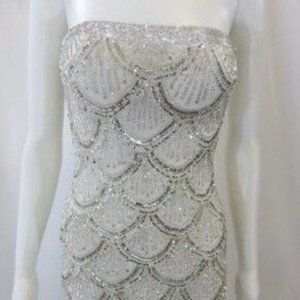 Basix Black Label 100% Silk Silver Sequined Gray